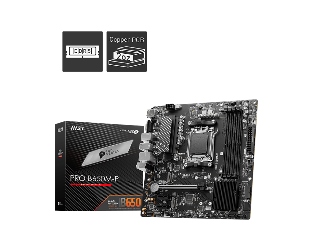 MSI PRO B650M-P AMD RYZEN 7000 Series AM5/DDR5/PCIe 4.0/2xM.2 - mATX Gaming MotherBoard