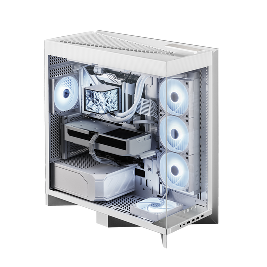 TRYX LUCA L70 (White) E-ATX Mid Tower Aesthetic Panoramic Tempered Glass Design Gaming case, Type-C, Up To 420mm Radiator, BTF Support