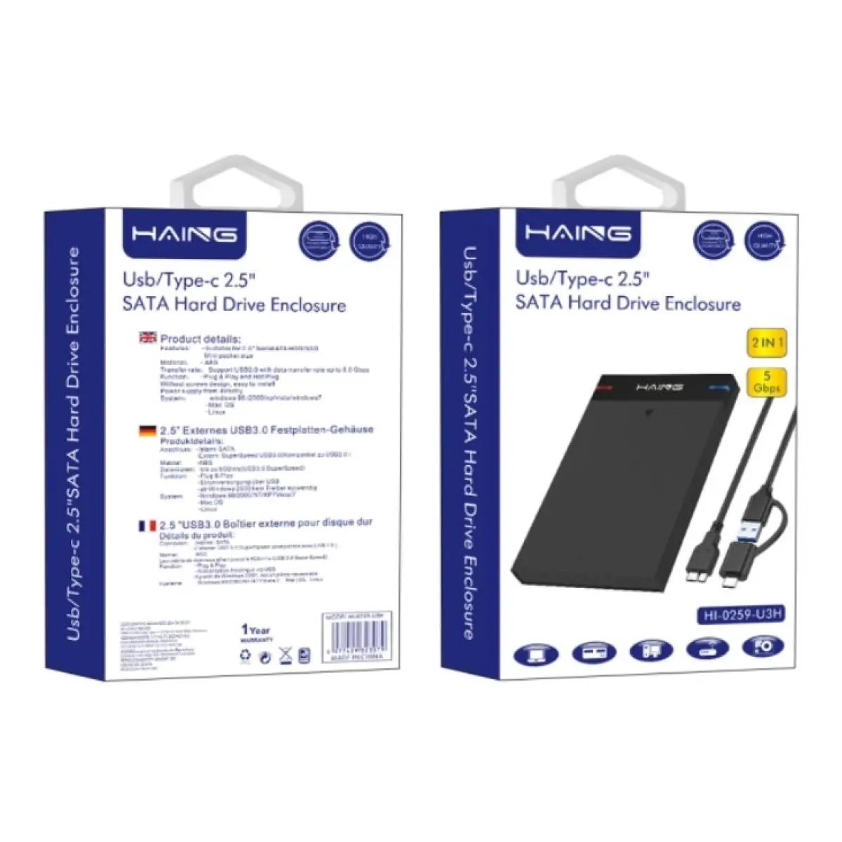 HAING HI-0259-U3H USB Type-c 2.5" SATA Hard Drive Enclosure