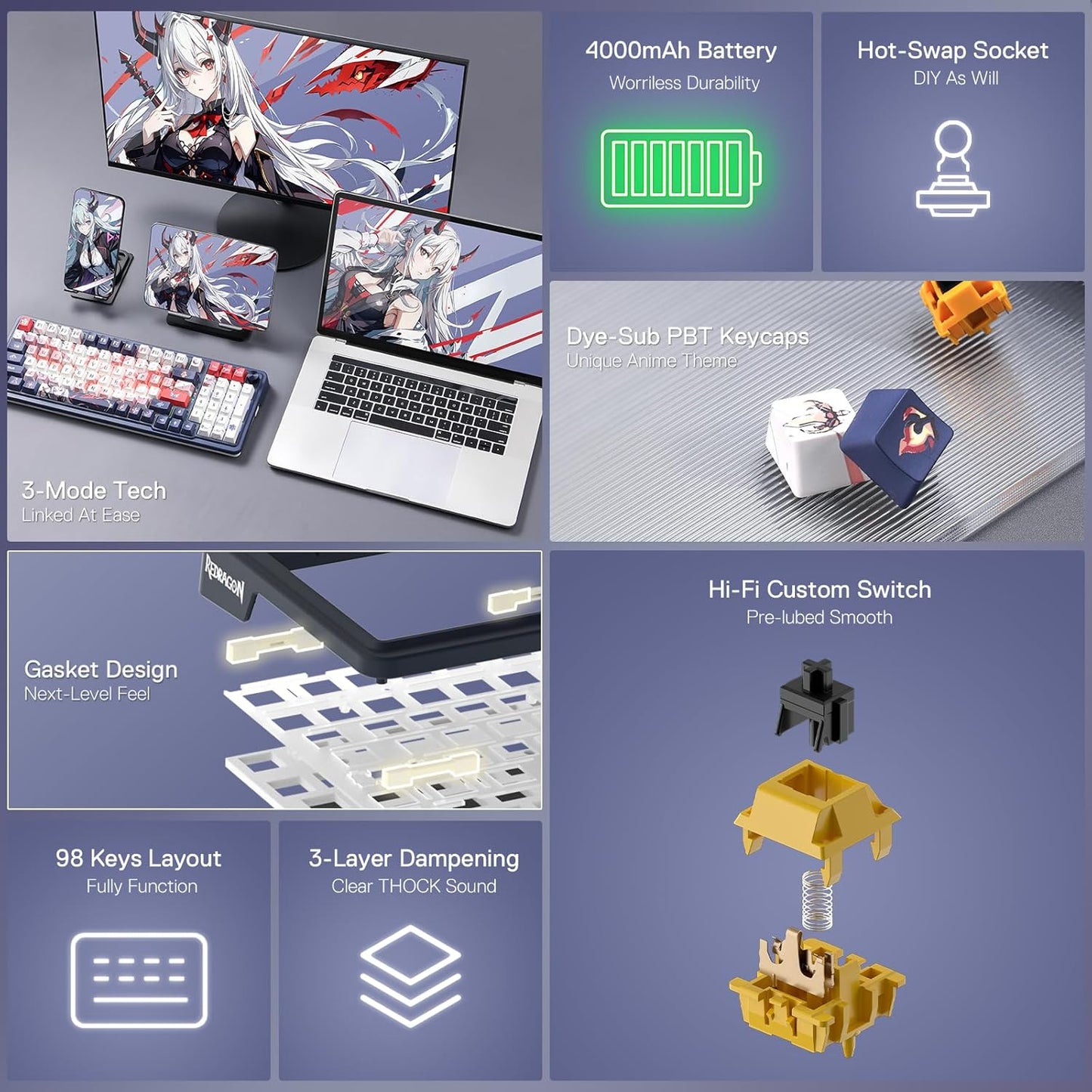 REDRAGON K686 PRO SE 98 Keys Wireless Gasket RGB Gaming Keyboard