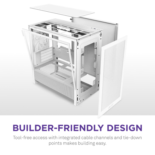 NZXT H3 Flow Mid Tower mATX Tempered Glass Airflow Gaming Case w/ Pre-installed Single F120Q (CV) & USB Type-C Port - White