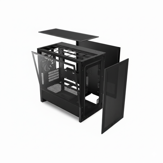 NZXT H3 Flow Mid Tower mATX Tempered Glass Airflow Gaming Case w/ Pre-installed Single F120Q (CV) & USB Type-C Port - Black