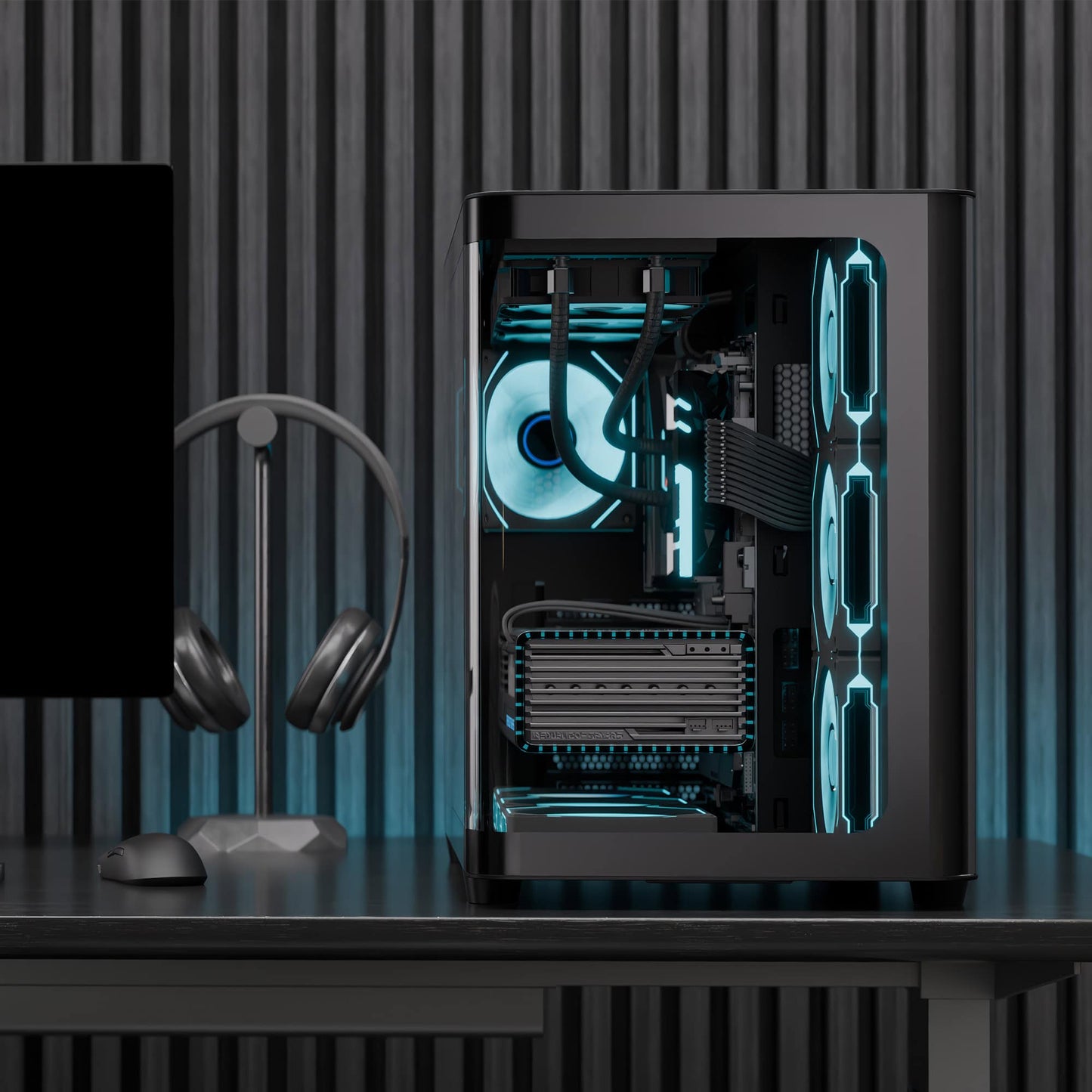 AeroCool P500C (Black) ARGB Stylish w/ Panoramic View & Dual Chamber ATX Mid Tower Tempered Glass Gaming Case w/ 4 ARGB Mirage infinity Mirror Fans (3x120mm Side Reverse-Blade + 1x120mm Rear)