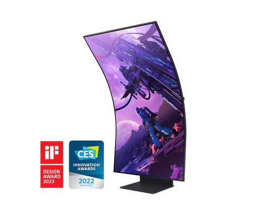 Samsung Odyssey ARK Smart 55" 4K UHD Curved Quantum Matrix Mini-Led, 165Hz 1ms(GTG), HDR 2000, 95% DCI Coverage PRO Colors, FreeSync Premium Pro, w/ Dolby Atmos Speakers & HAS Stand
