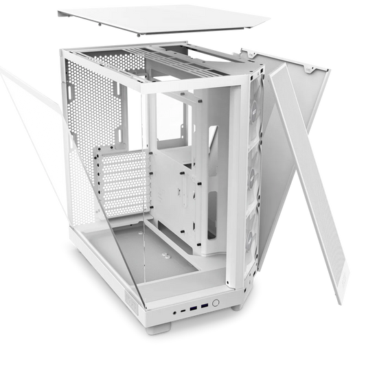 NZXT H6 Flow RGB Perforated Compact Dual-Chamber Mid-Tower Tempered Glass Gaming Case w/ 3xF120 RGB Fans & USB Type-C Port - White