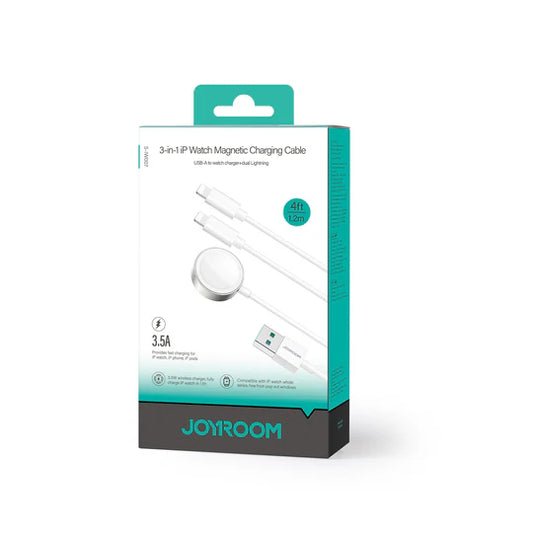 JOYROOM S-IW007 3-in-1 iP Watch Magnetic Charger+Dual Lightning cable (USB-A) 1.2m