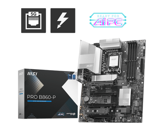 MSI PRO B860-P Intel Core Ultra (Series 2), LGA 1851/DDR5/PCIe 5.0/3xM.2 - ATX Gaming MotherBoard