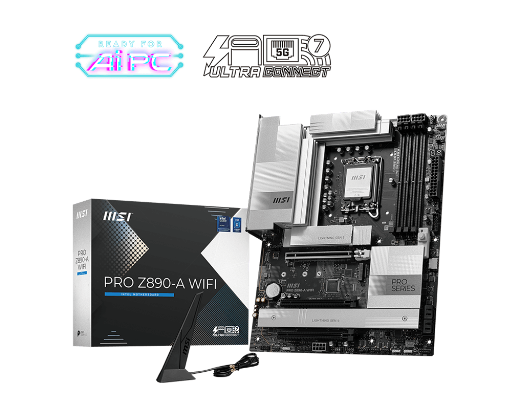 MSI PRO Z890-A WIFI (Wi-Fi 7), Intel Core Ultra (Series 2), LGA 1851/DDR5/PCIe 5.0/4xM.2 - ATX Gaming MotherBoard