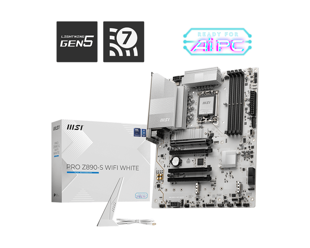 MSI PRO Z890-S WIFI WHITE (Wi-Fi 7), Intel Core Ultra (Series 2), LGA 1851/DDR5/PCIe 5.0/3xM.2 - ATX Gaming MotherBoard