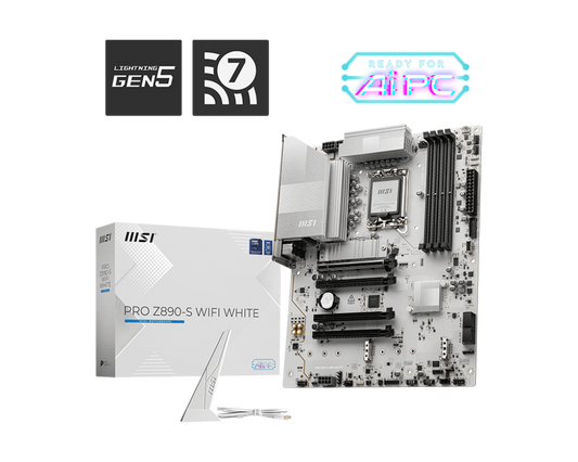 MSI PRO Z890-S WIFI WHITE (Wi-Fi 7), Intel Core Ultra (Series 2), LGA 1851/DDR5/PCIe 5.0/3xM.2 - ATX Gaming MotherBoard