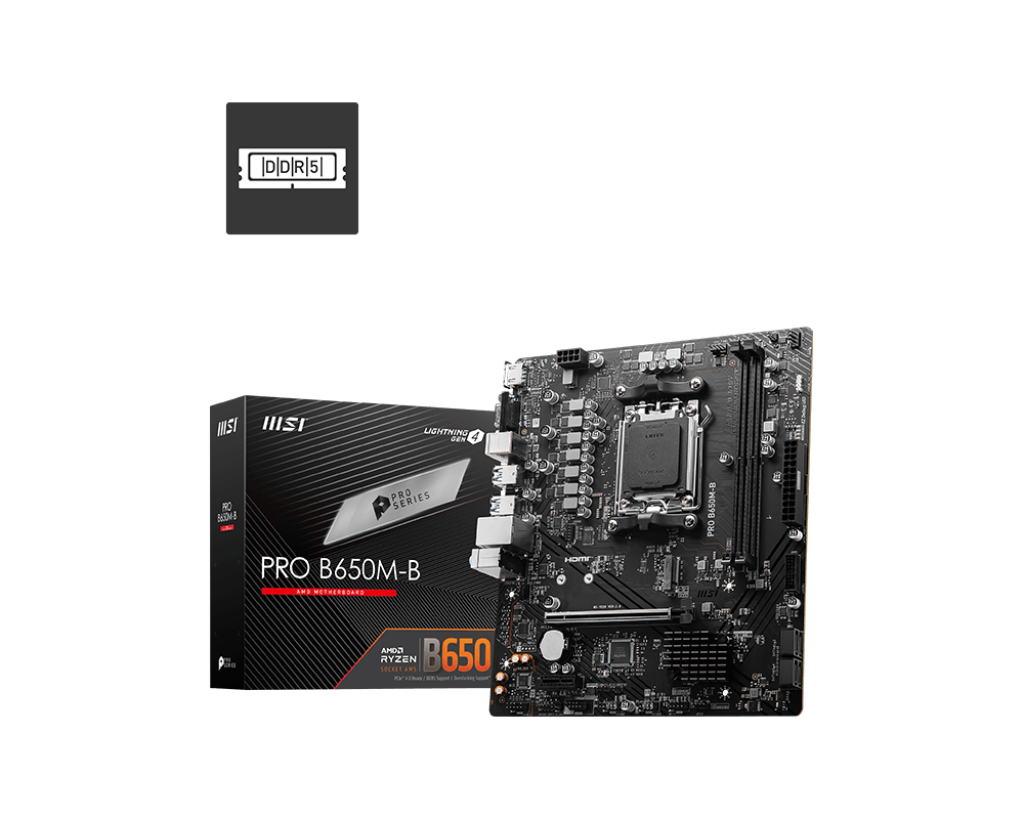 MSI PRO B650M-B AMD RYZEN 7000 Series AM5/DDR5/PCIe 4.0/1xM.2 - mATX Gaming MotherBoard