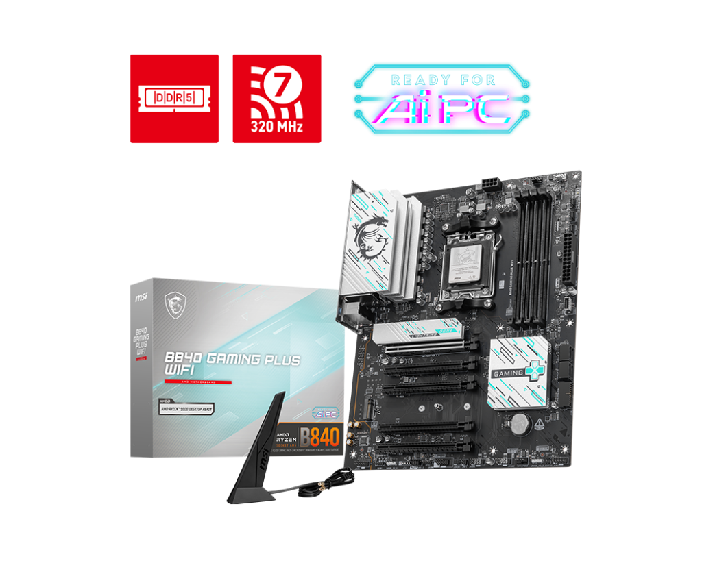 MSI B840 GAMING PLUS WIFI (Wi-Fi 7) AMD 7000 8000 9000 Series AM5/DDR5/PCIe 4.0/2xM.2 - ATX Gaming MotherBoard