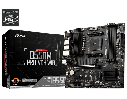 MSI B550M PRO-VDH WIFI, AMD AM4 RYZEN 5000, 4000, 3000 Series /DDR4/PCIe 4.0/2xM.2 - mATX Motherboard