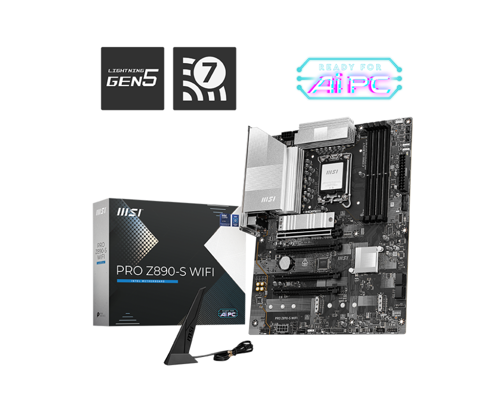 MSI PRO Z890-S WIFI (Wi-Fi 7), Intel Core Ultra (Series 2), LGA 1851/DDR5/PCIe 5.0/3xM.2 - ATX Gaming MotherBoard
