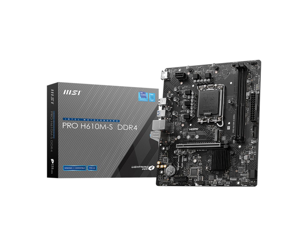 MSI PRO H610M-S, Intel 14th 13th 12th Series, LGA 1700/DDR4/PCIe 4.0/1xM.2 - mATX Gaming MotherBoard