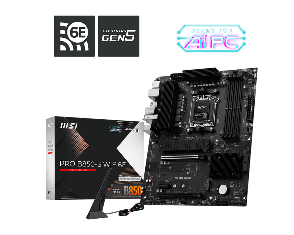 MSI PRO B850-S WIFI6E, AMD RYZEN 7000 8000 9000 Series AM5/DDR5/PCIe 5.0/2xM.2 - ATX Gaming MotherBoard