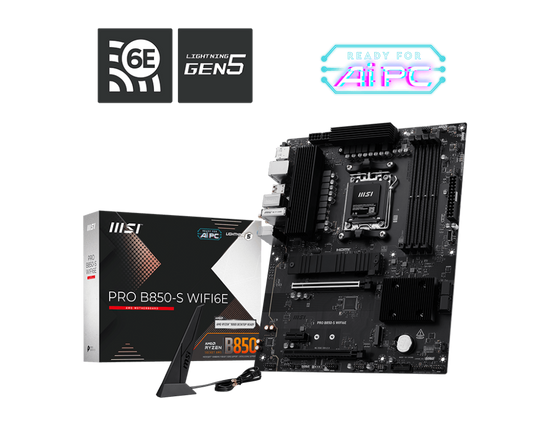 MSI PRO B850-S WIFI6E, AMD RYZEN 7000 8000 9000 Series AM5/DDR5/PCIe 5.0/2xM.2 - ATX Gaming MotherBoard