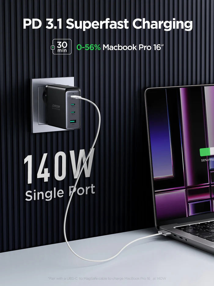 JR-TCG05 140W GaN 3C1A Fast Charger-Black+240W C to C Cable 1.2m-Black-US/UK/EU