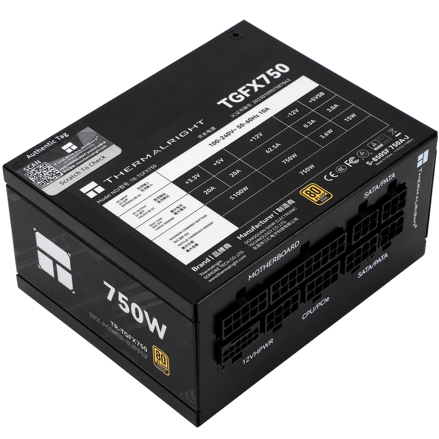 Thermalright (TGFX-750) SFX Gold 750W (ATX 3.0) PCIE 5.0 (12VHPWR) 80 Plus Gold Full Modular, Smart Fan - Power Supply