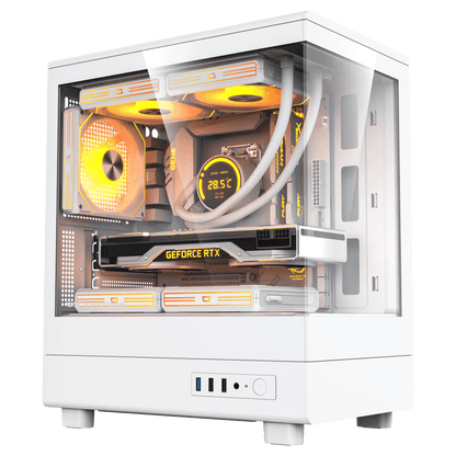 darkFlash DB330M Micro ATX Mid Tower Modern Aesthetic ARGB Gaming case, Panoramic Tempered Glass Design, w/ 3 ARGB Fans (White)