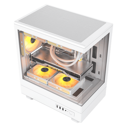 darkFlash DB330M Micro ATX Mid Tower Modern Aesthetic ARGB Gaming case, Panoramic Tempered Glass Design, w/ 3 ARGB Fans (White)