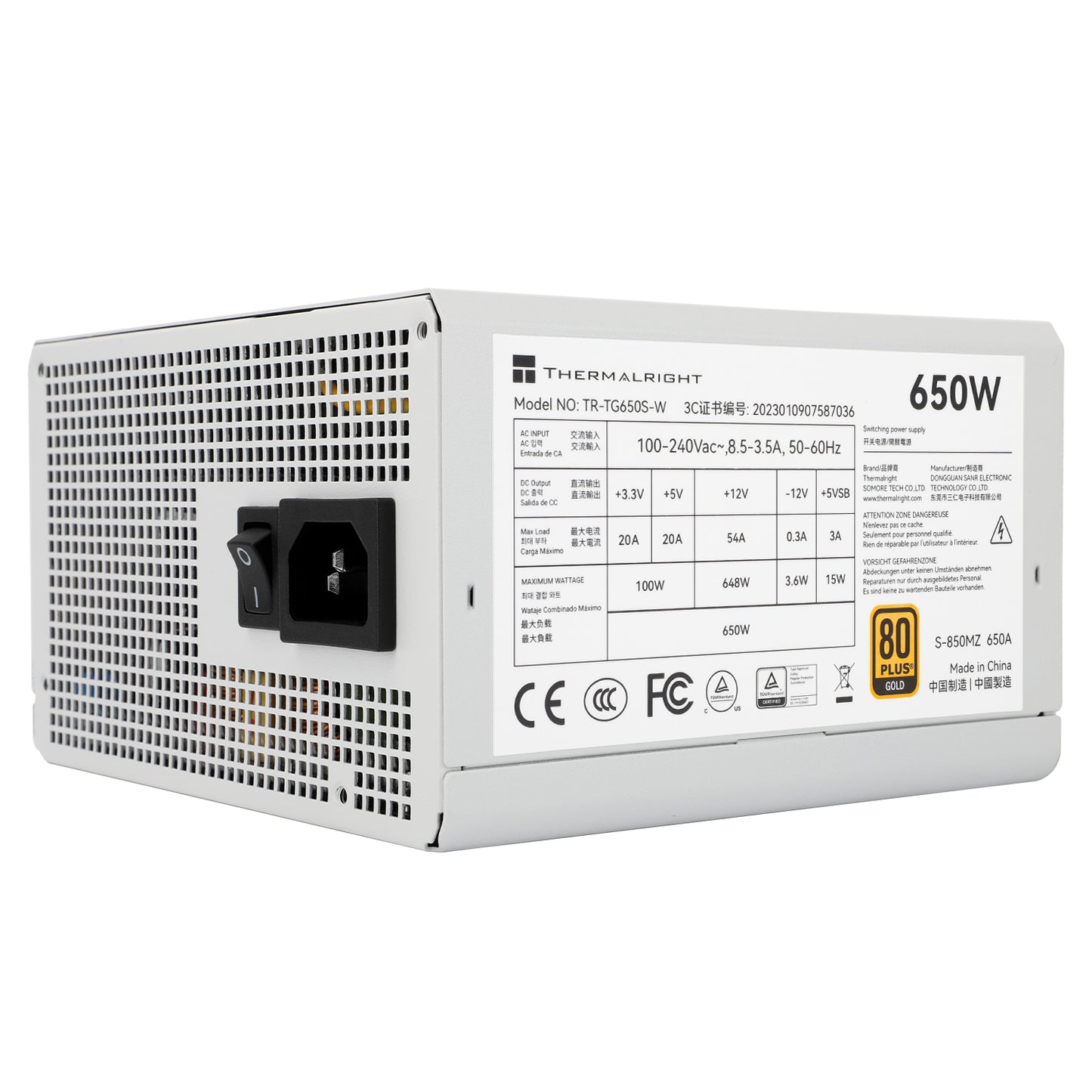 Thermalright (TG-650S-W) Gold 650W (ATX 3.0) 80 Plus Gold Non Modular, Smart Fan - Power Supply (White)