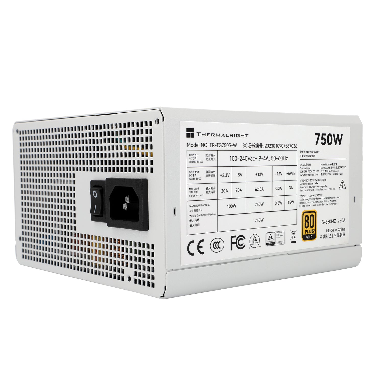 Thermalright (TG-750S-W) Gold 750W (ATX 3.0) PCIE 5.0 (12VHPWR) 80 Plus Gold Non Modular, Smart Fan - Power Supply (White)
