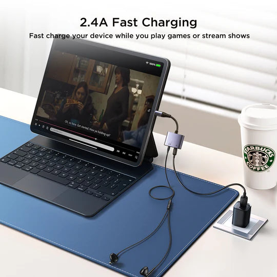 JOYROOM SY-L01 Audio-Transfer Series 2-in-1 Audio Adapter (Lightning to 3.5mm+Lightning)-Black (Call Version)