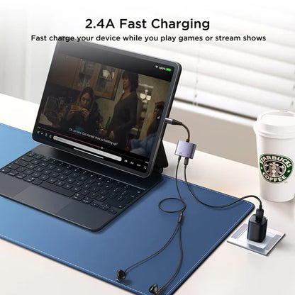 JOYROOM SY-L01 Audio-Transfer Series 2-in-1 Audio Adapter (Lightning to 3.5mm+Lightning)-Black (Call Version)