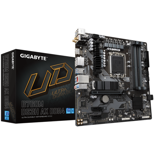 GIGABYTE B760M DS3H AX (WiFi 6E), Intel 13th 12th Series, LGA 1700/DDR4/PCIe 4.0/2xM.2 - mATX Gaming MotherBoard