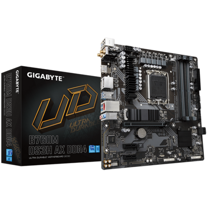 GIGABYTE B760M DS3H AX (WiFi 6E), Intel 13th 12th Series, LGA 1700/DDR4/PCIe 4.0/2xM.2 - mATX Gaming MotherBoard
