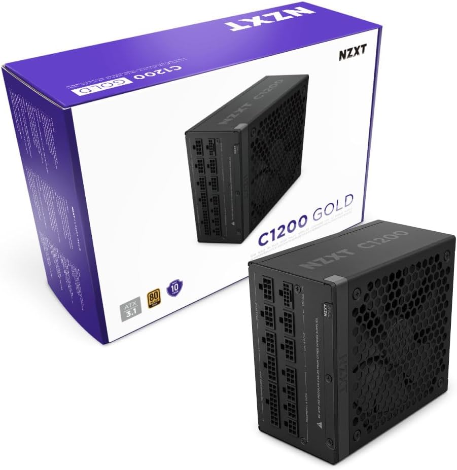 NZXT C1200, 1200W 80+ Gold Full Modular ATX (3.1) (PCIe 5.1) Gaming Power Supply w/ 135mm fluid dynamic bearing fan with Zero Fan Mode (Black)