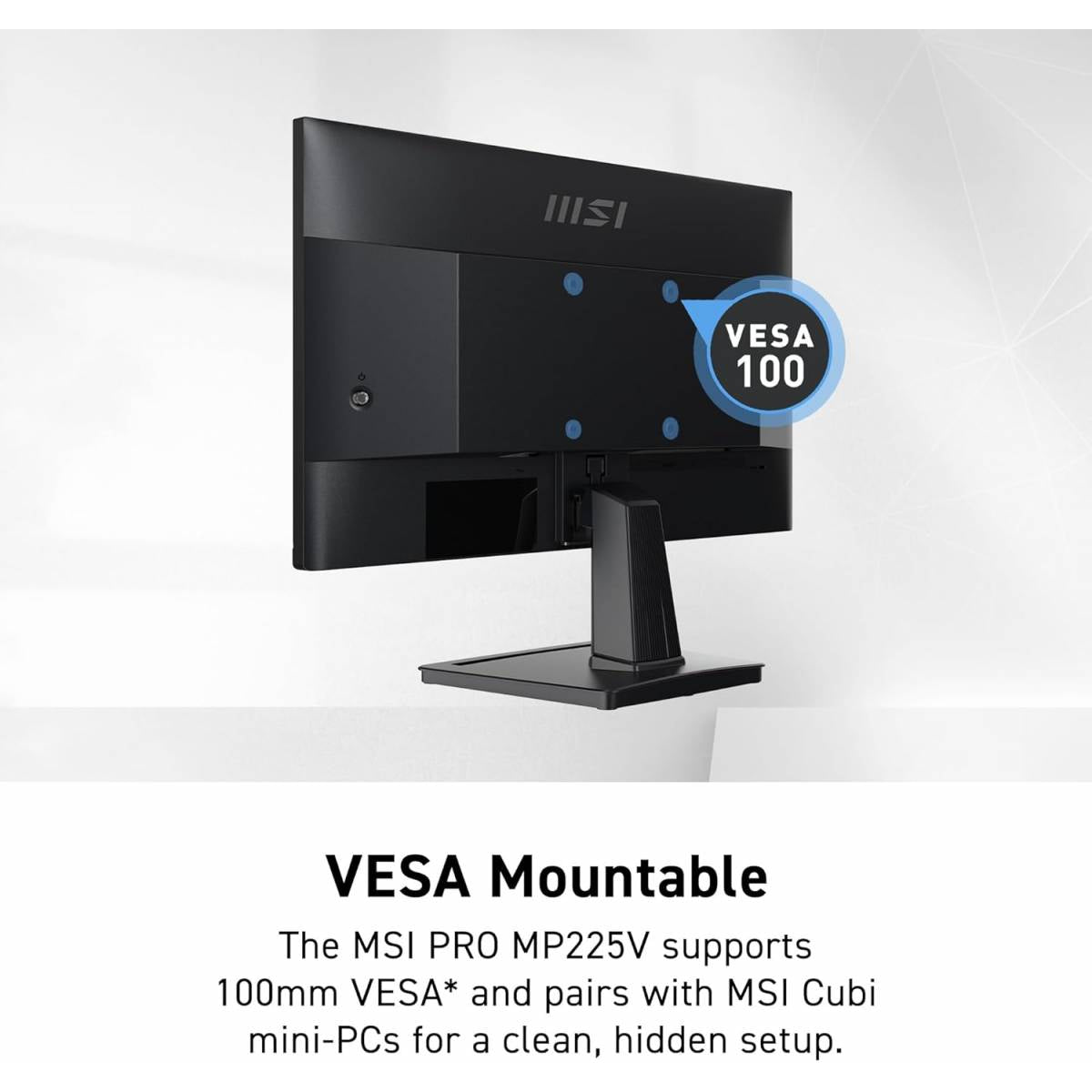 MSI PRO MP225V,22-inch VA 1920 x 1080 (FHD) Computer Monitor, 100Hz, Adaptive-Synch, HDMI, Video Port, VESA Mountable, Tilt, 1ms, Black /2 Years Warranty