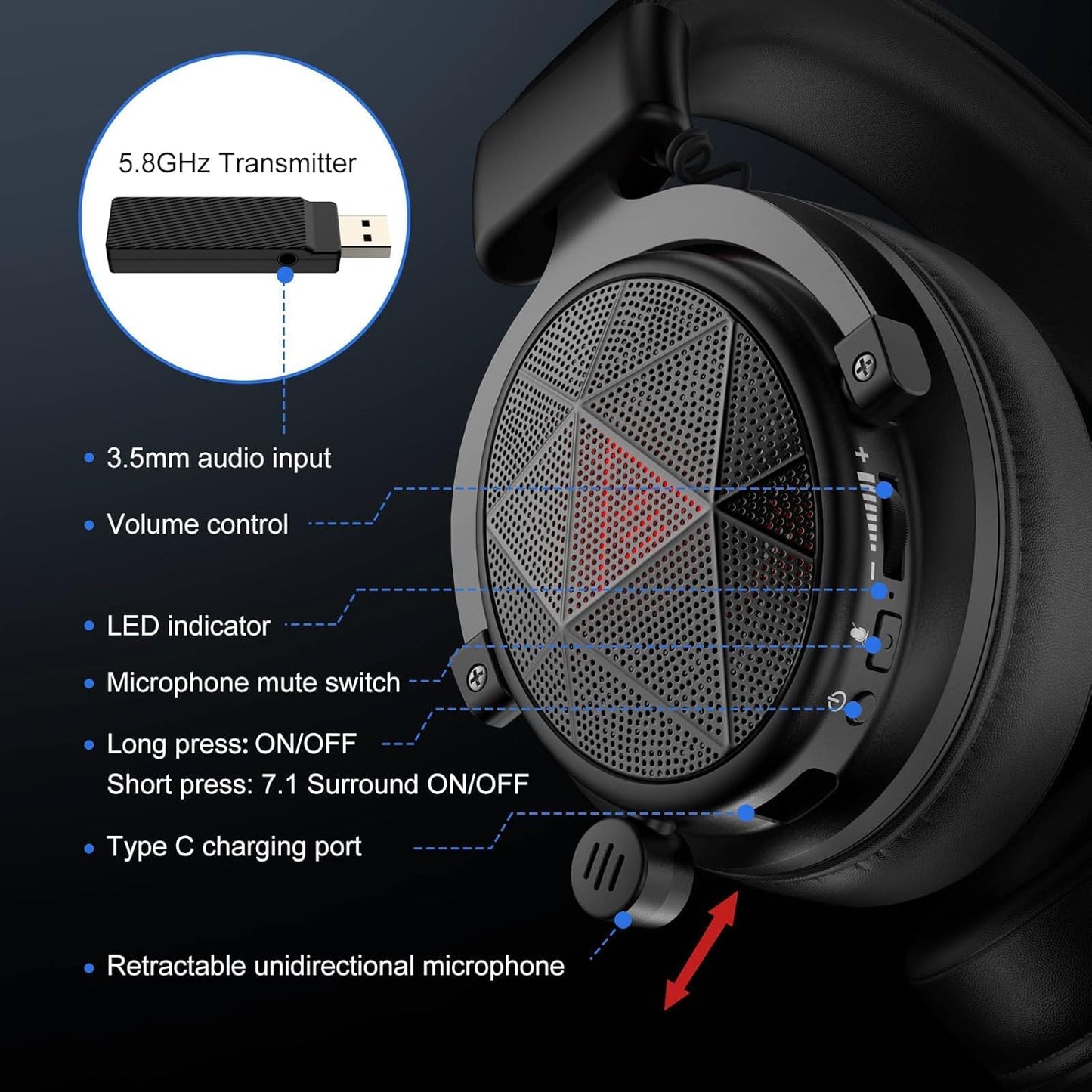 EKSA E910 5.8G Wireless Gaming Headset