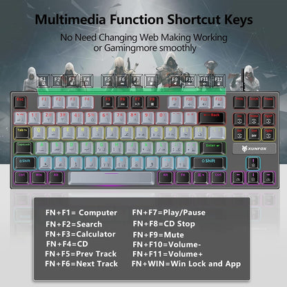 XUNFOX K80 Gaming Keyboard Blue Mechanical Switch