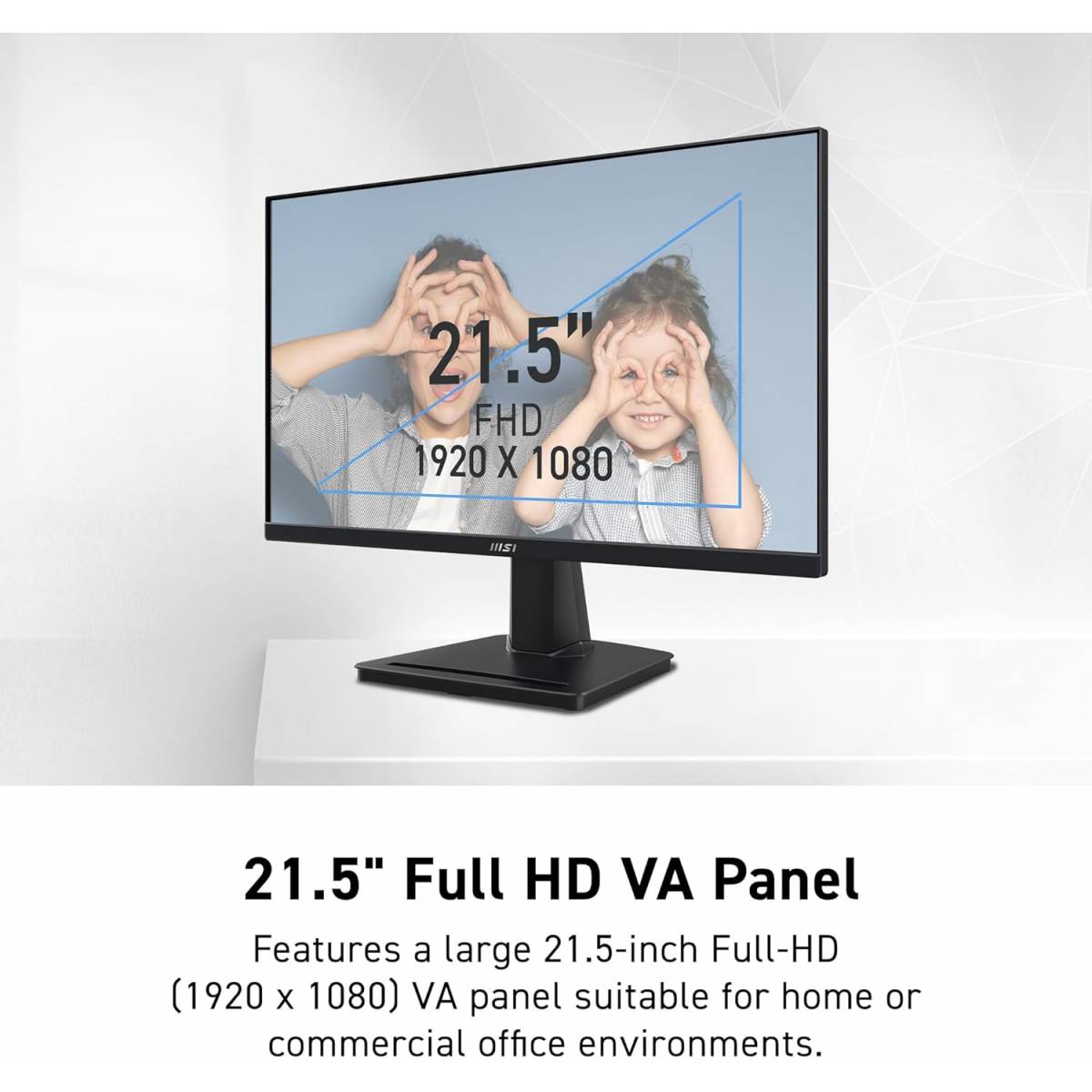 MSI PRO MP225V,22-inch VA 1920 x 1080 (FHD) Computer Monitor, 100Hz, Adaptive-Synch, HDMI, Video Port, VESA Mountable, Tilt, 1ms, Black /2 Years Warranty