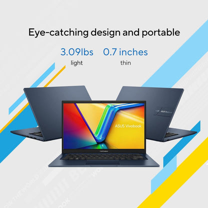 Laptop ASUS Vivobook 14, Intel Core i5-1334U 10-Cores Processor, 16GB DDR4 (Customized), 14" FHD IPS 250nits Display, Wi-Fi 6E, Bluetooth 5.3 - Cool Silver