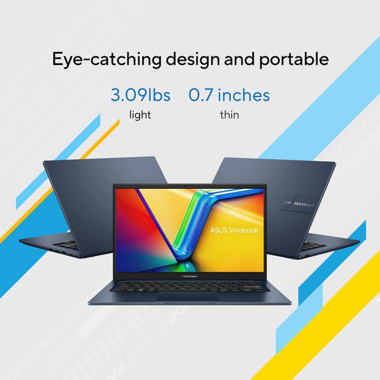 Laptop ASUS Vivobook 14, Intel Core i5-1334U 10-Cores Processor, 16GB DDR4 (Customized), 14" FHD IPS 250nits Display, Wi-Fi 6E, Bluetooth 5.3 - Cool Silver