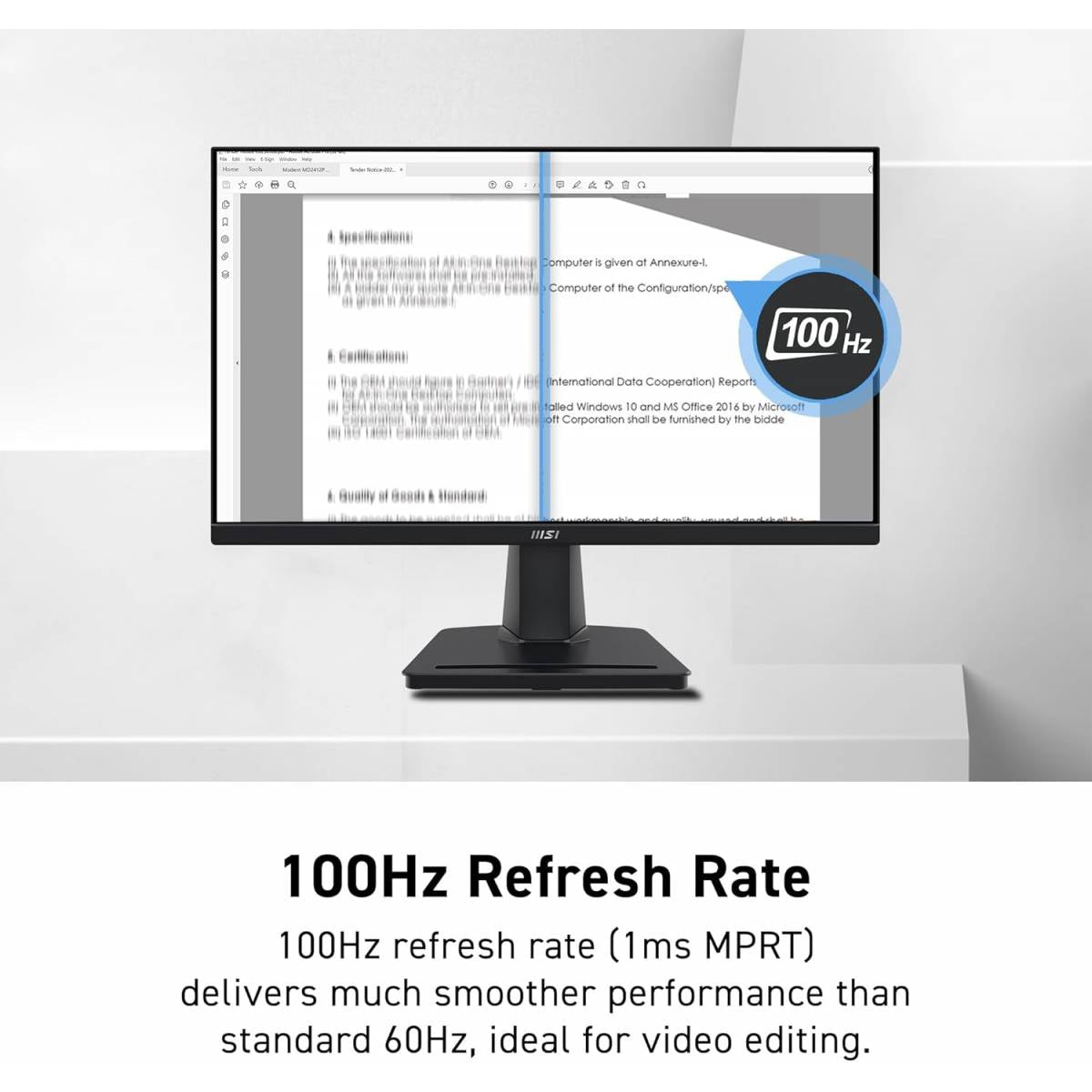 MSI PRO MP225V,22-inch VA 1920 x 1080 (FHD) Computer Monitor, 100Hz, Adaptive-Synch, HDMI, Video Port, VESA Mountable, Tilt, 1ms, Black /2 Years Warranty