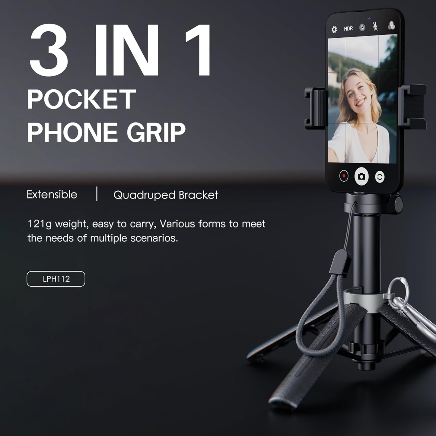 Lenyes LPH112 3-in-1 Phone Holder – Bluetooth Remote, Telescopic Stand & Grip