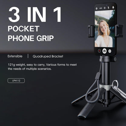 Lenyes LPH112 3-in-1 Phone Holder – Bluetooth Remote, Telescopic Stand & Grip