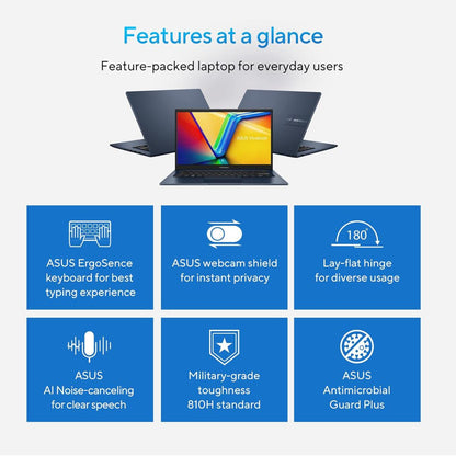 Laptop ASUS Vivobook 14, Intel Core i5-1334U 10-Cores Processor, 16GB DDR4 (Customized), 14" FHD IPS 250nits Display, Wi-Fi 6E, Bluetooth 5.3 - Cool Silver