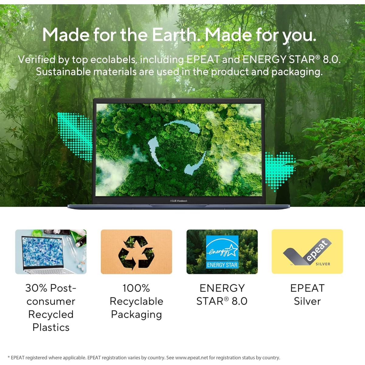 Laptop ASUS Vivobook 14, Intel Core i5-1334U 10-Cores Processor, 16GB DDR4 (Customized), 14" FHD IPS 250nits Display, Wi-Fi 6E, Bluetooth 5.3 - Cool Silver