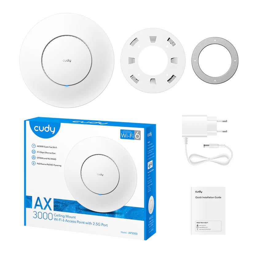 CUDY AP3000 AX3000 2.5G Wi-Fi 6 Access Point wall/ceiling-mounted