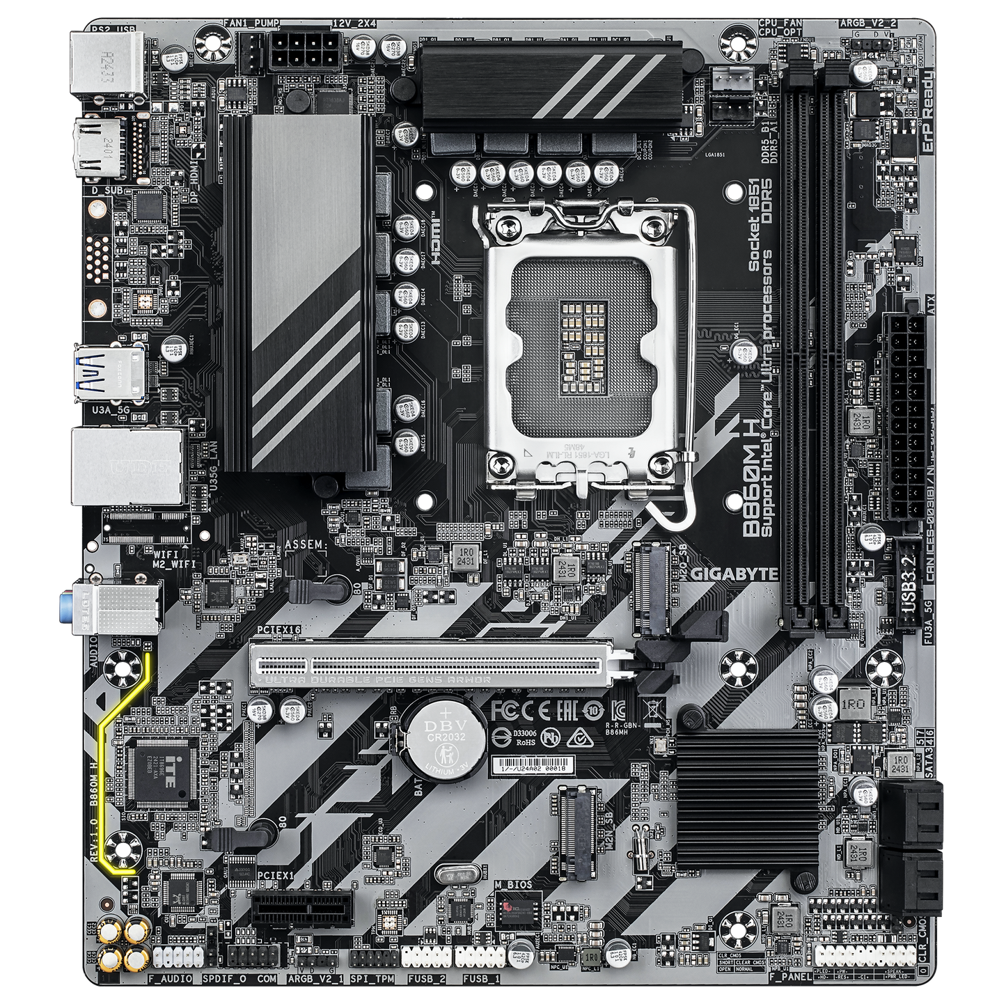 GIGABYTE B860M H Intel Core Ultra (Series 2), LGA 1851/DDR5/PCIe 5.0/2xM.2 - mATX Gaming MotherBoard