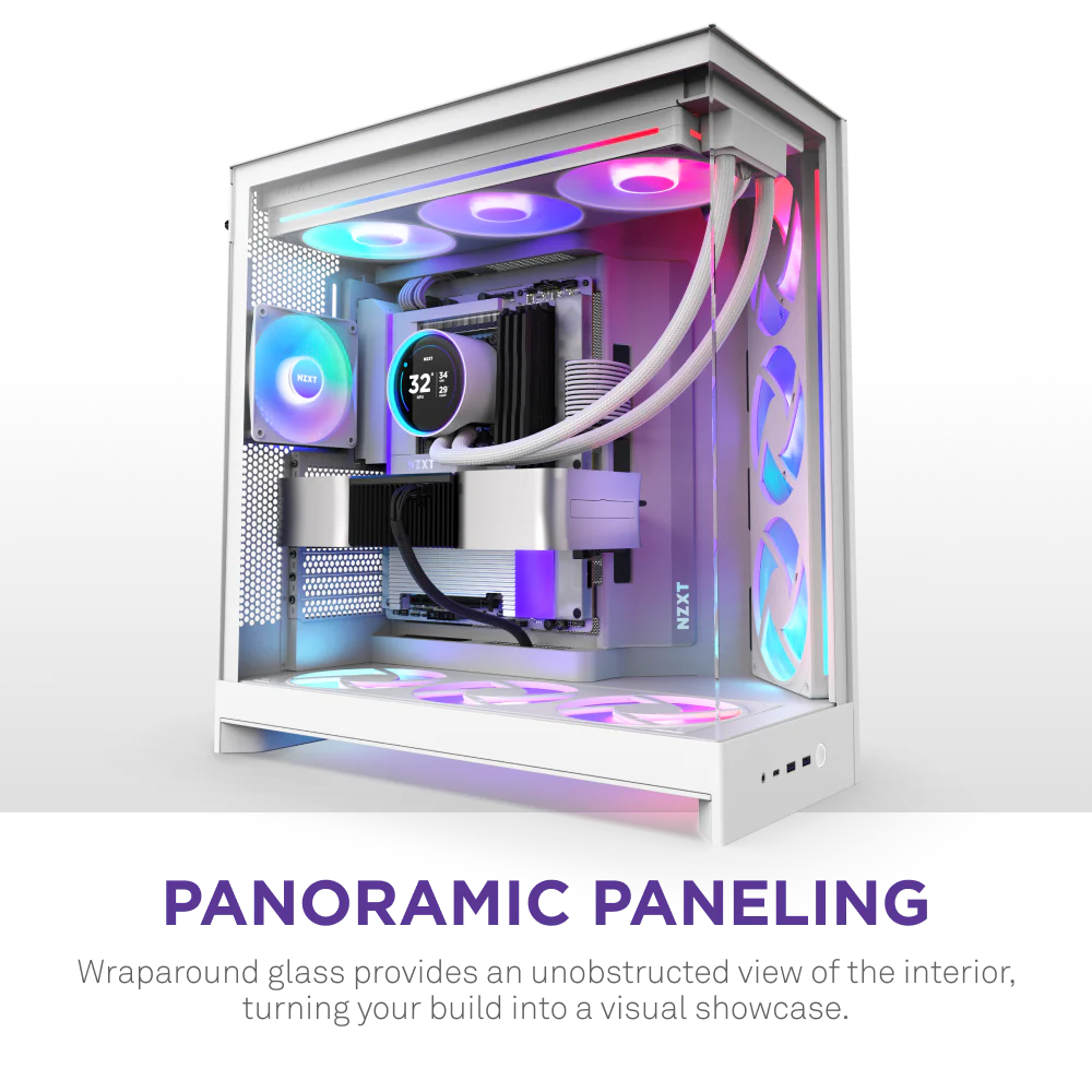 NZXT H9 Flow RGB+ (2025) Panoramic Perforated Dual-Chamber Mid-Tower Tempered Glass New Design Gaming Case w/ 2X F420 RGB Core Single-Frame Fans + 1XF120 RGB Core & Back-Connect Ready - White