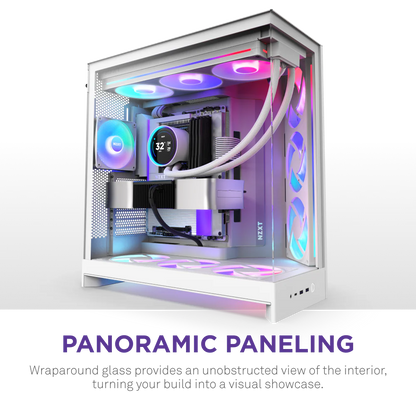 NZXT H9 Flow RGB+ (2025) Panoramic Perforated Dual-Chamber Mid-Tower Tempered Glass New Design Gaming Case w/ 2X F420 RGB Core Single-Frame Fans + 1XF120 RGB Core & Back-Connect Ready - White