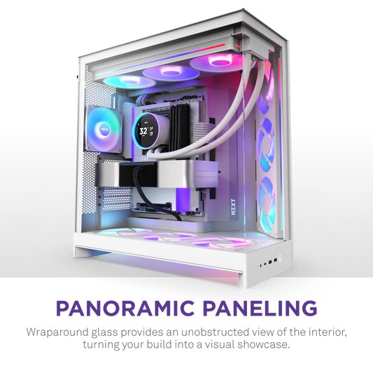 NZXT H9 Flow RGB+ (2025) Panoramic Perforated Dual-Chamber Mid-Tower Tempered Glass New Design Gaming Case w/ 2X F420 RGB Core Single-Frame Fans + 1XF120 RGB Core & Back-Connect Ready - White
