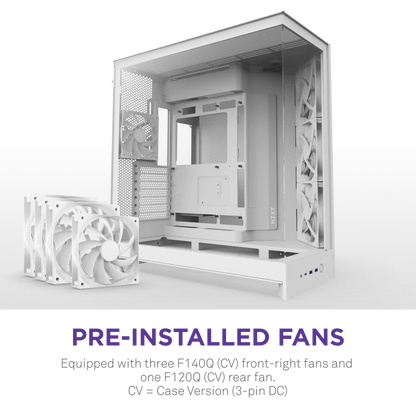 NZXT H9 Flow (2025) Panoramic Perforated Dual-Chamber Mid-Tower Tempered Glass New Design Gaming Case w/ 3X F140Q Fans + 1XF120Q & Back-Connect Ready - White