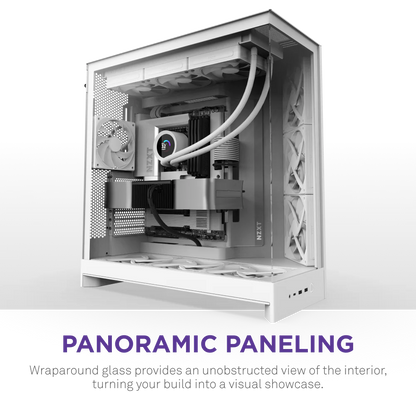 NZXT H9 Flow (2025) Panoramic Perforated Dual-Chamber Mid-Tower Tempered Glass New Design Gaming Case w/ 3X F140Q Fans + 1XF120Q & Back-Connect Ready - White